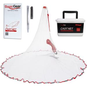 BasicGear Cast Net | 3ft-12ft Radius, 3/8 or 1/4 inch Mesh for Freshwater and Saltwater Bait Fish| Professional Grade and Upgraded Material | Throw Style