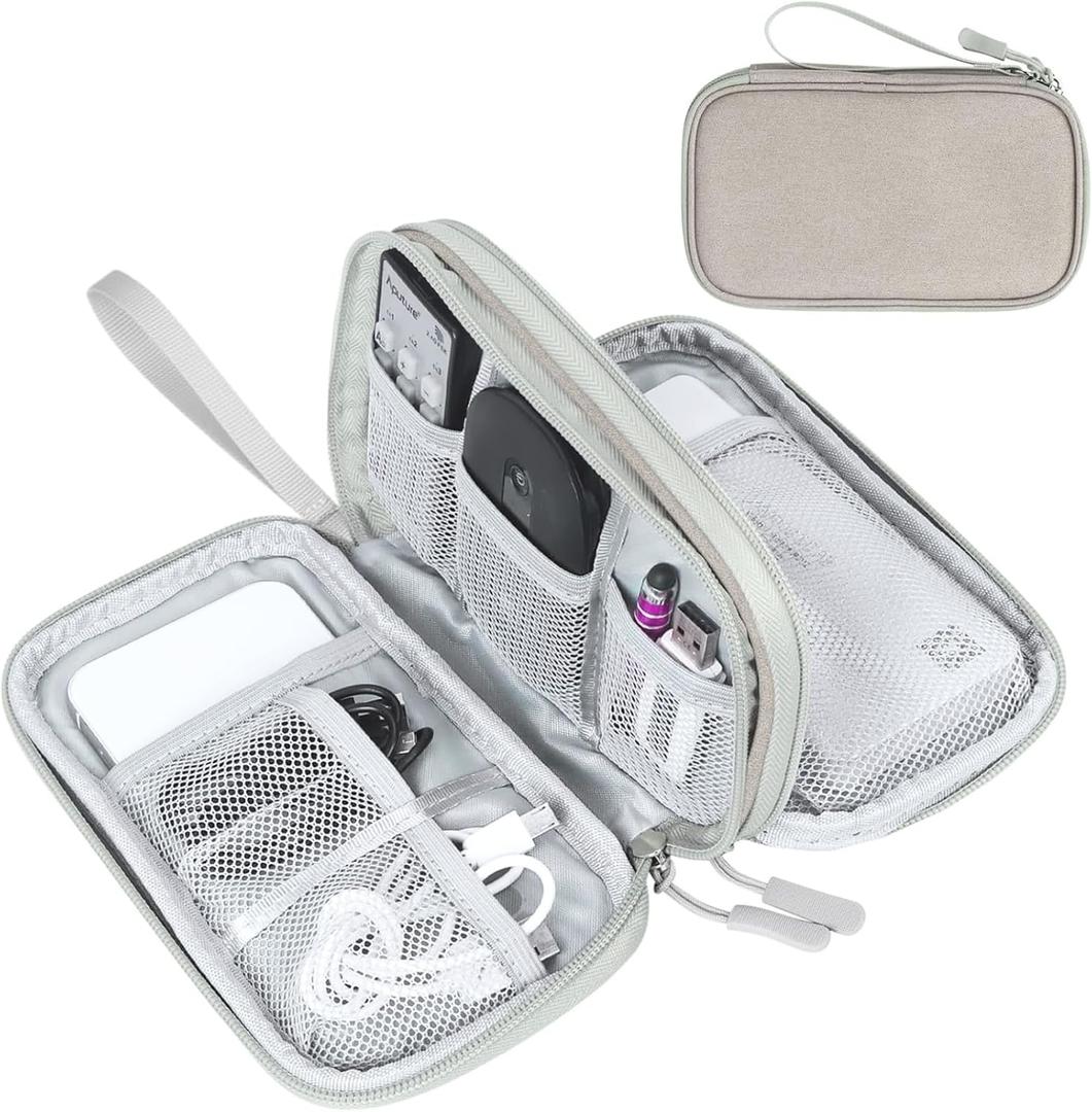 FYY Electronic Organizer, Travel Cable Organizer Bag Pouch Electronic Accessories Carry Case Portable Waterproof Double Layers Storage Bag for Cable, Charger, Phone, Earphone, Medium Size- Khaki
