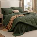 Bedsure 7 Pieces Queen Comforter Set Premium Series, Hotel Luxury Soft Bed in a Bag, Goose Down Alternative, Safe for Sensitive Skin Bedding Comforter All Season Medium Warmth, Olive Green Queen Size