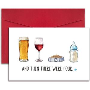 4 x RollupJoy Cute Baby Shower Card, Funny Newborn Greeting Card for New Mom Dad Parents, Baby Shower Congratulation Cards, and Then There Were Four Cards