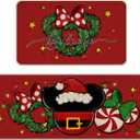 Tailus Christmas Believe Santa Red Kitchen Rugs Set of 2, Xmas Wreath Peppermint Candy Kitchen Mats Decor, Winter Holiday Floor Door Mat Home Decorations -17x29 and 17x47 Inch