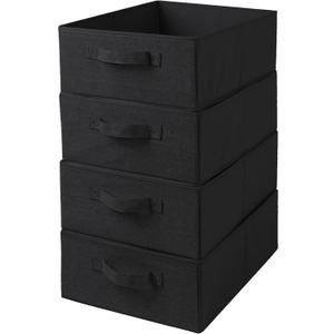 Decorative Storage Boxes for Organizing Clothes in a Dresser Collapsible Fabric Storage Bins Organizer Set with Handles for Bedding Clothes Toys Socks and More (Black)