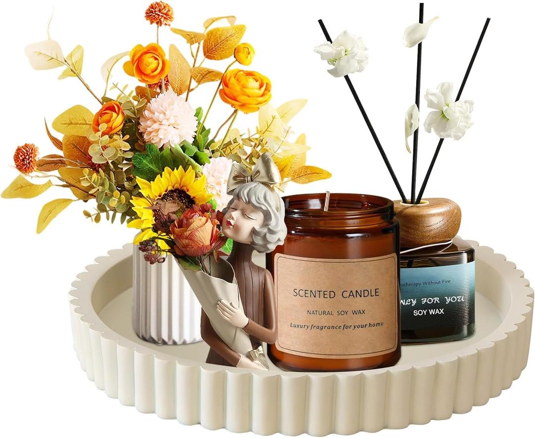 Round Decorative Tray for Coffee Table, Modern Round Coffee Table Tray for Home Decor, Table Centerpieces Serving Tray for Living Room, Office, Dining Room, Kitchen IslandWhite (10")