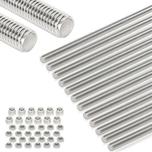Arwnnklo 12 Pcs 304 Stainless Steel M4 Fully Threaded Rod,12"(305mm) Long Threaded Rod,Right Hand Threads，with Nuts(12, M4x305mm)
