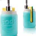 Comfify Mason Jar Kitchen Soap Dispenser & Sponge Holder - Sink Organizer - 14oz Kitchen Counter Liquid Soap Dispenser with Stainless Steel Pump, Blue Ceramic Soap Holder w/Free Sponge