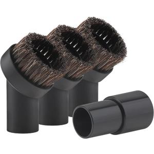Vacuum Brush Horse Hair Vacuum Attachment Round Dust Brush with Universal Connector, 1.25 Inch Brush Replacement with 1.25 to 1.37 Inch Vacuum Hose Adapter Tool for Standard Hose (Black)