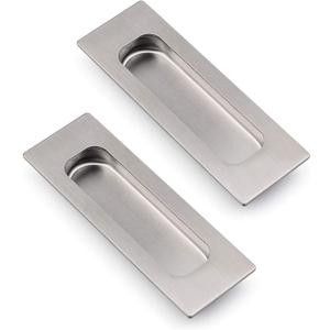 HOMOTEK 2 Pack 120mm Flush Sliding Closet Door Pulls, Recessed Finger Pulls for Sliding Barn Bypass Door Handles, Cabinet Drawer Rectangular Invisible Pull- Small Size 4.75 in, Brushed Stainless Steel