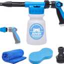 Foam Gun Car Wash Sprayer + Washing Sponge & Absorbent Towel, Hose Nozzle Foam Cannon Car Washing Kit, for Garden Cleaning, Pet Showering (Blue)