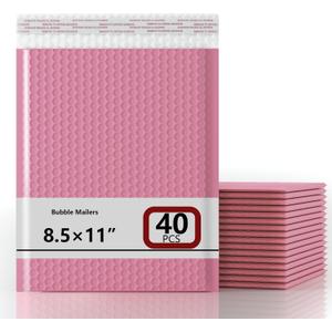 8.5x11 Inch Bubble Mailer 40 Pack, Waterproof Padded Envelopes with Strong Self-Seal Adhesive, Cushioning Shipping Bags with Bright Color for Small Business - Pink
