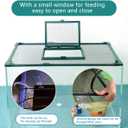Magnetic Fish Tank Cover with Feeding Window Green Frame Grey Fiberglass Mesh, DIY Fish Tank Lid for Preventing Fish from Jumping Out and Reptile Escaping Adjustable Size Fit Tank Size Max 35''X19''