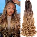 COOKOO French Curly Braiding Hair - 22 Inch, 9 Packs, Pre Stretched, French Curl, Bouncy, Ombre Brown to Blonde, Loose Wavy, Synthetic Hair Extensions for Black Women (OT4/27#)