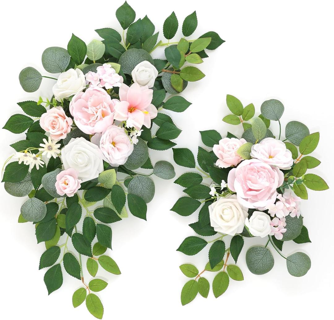 Flrunwu(Pack of 2 Artificial Flowers Decorations,Centerpieces for Wedding Reception Backdrop Decoration, Floral Decor Wall Home Entryway OutdoorDecorations (Creamy Pink)