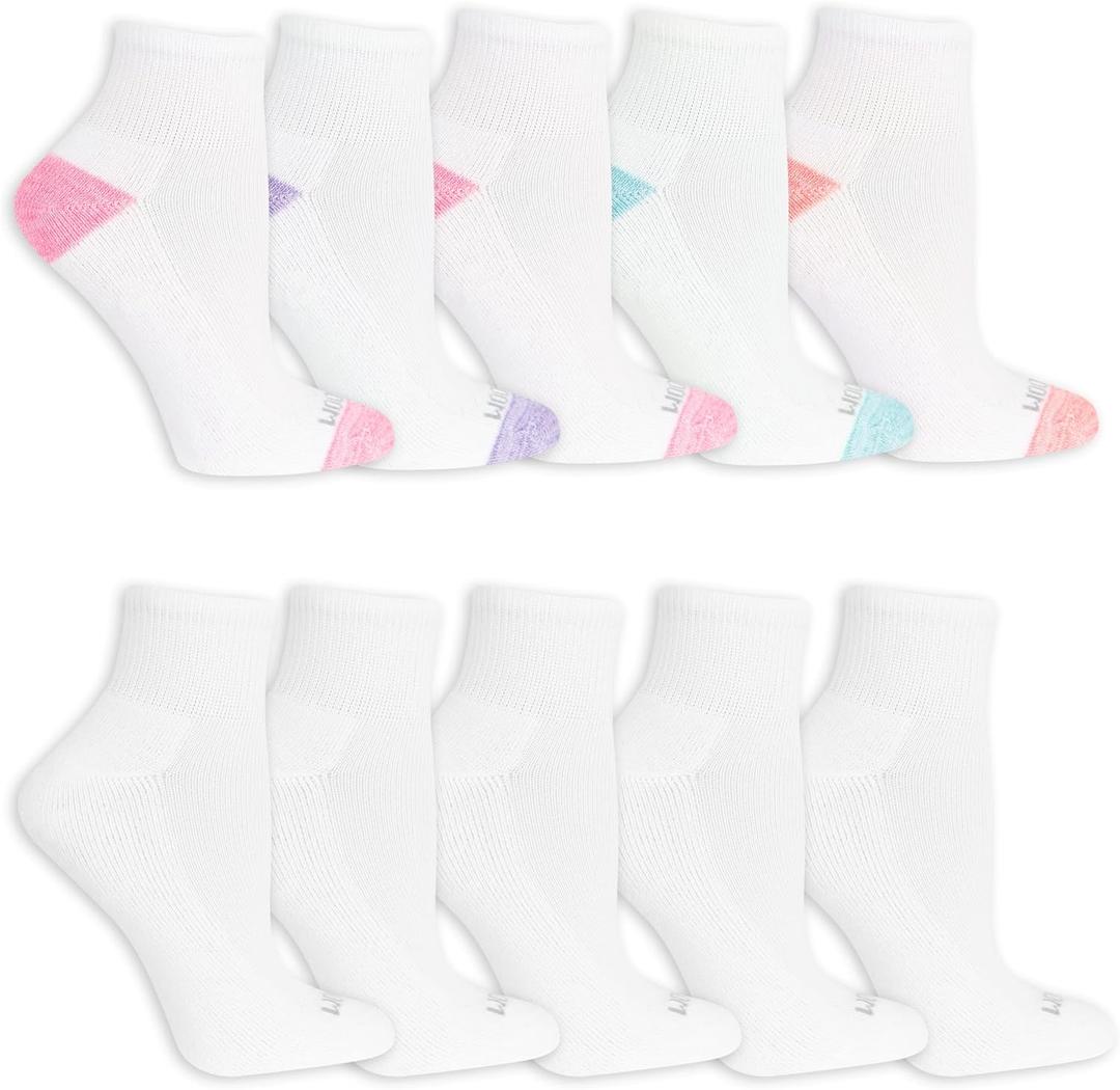 Fruit of the Loom Women's Everyday Soft Cushioned No Show Socks (4-10, White Assorted 2)