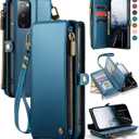 Defencase Samsung Galaxy S20 FE 5G Case, RFID Blocking Wallet for Women & Men, Zipper Magnetic Flip PU Leather, 10 Card Slots, Cash, Coins, ID, Credit Cards, Wireless Charging, Kickstand, Dark Blue