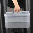JUXYES 2-Tiers Stack Carry Storage Box With Handle, Transparent Stackable Storage Bin With Handle Lid Latching Storage Container for School & Office Supplies