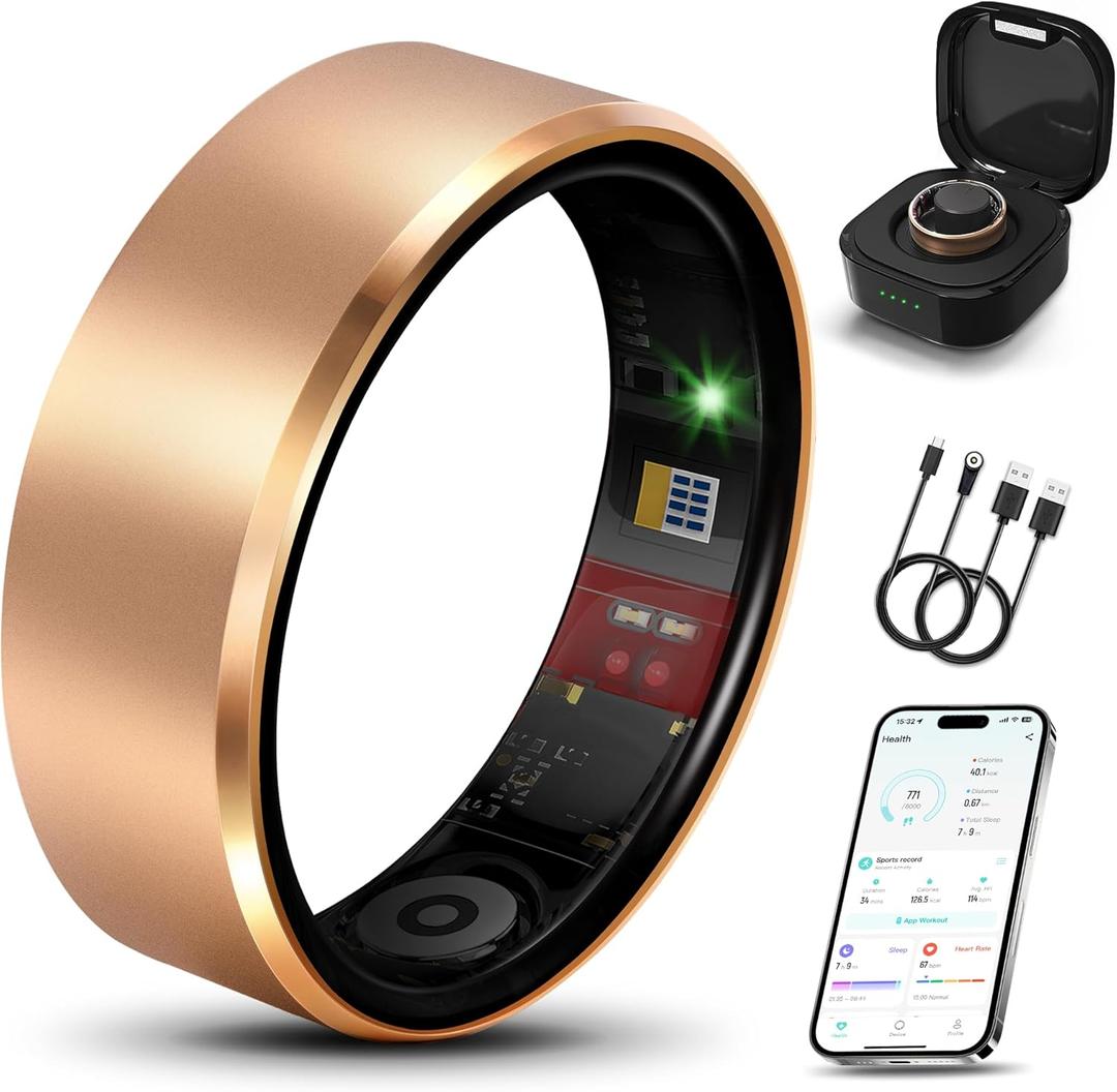 Smart Health Ring 2.0 for Women Men, Slim Scratch & Fingerprint Resistant Design, Efficient Chip Fitness Tracker, Monitors Heart, Blood Oxygen & Pressure, Sleep, Steps, Waterproof, Rose Gold 9