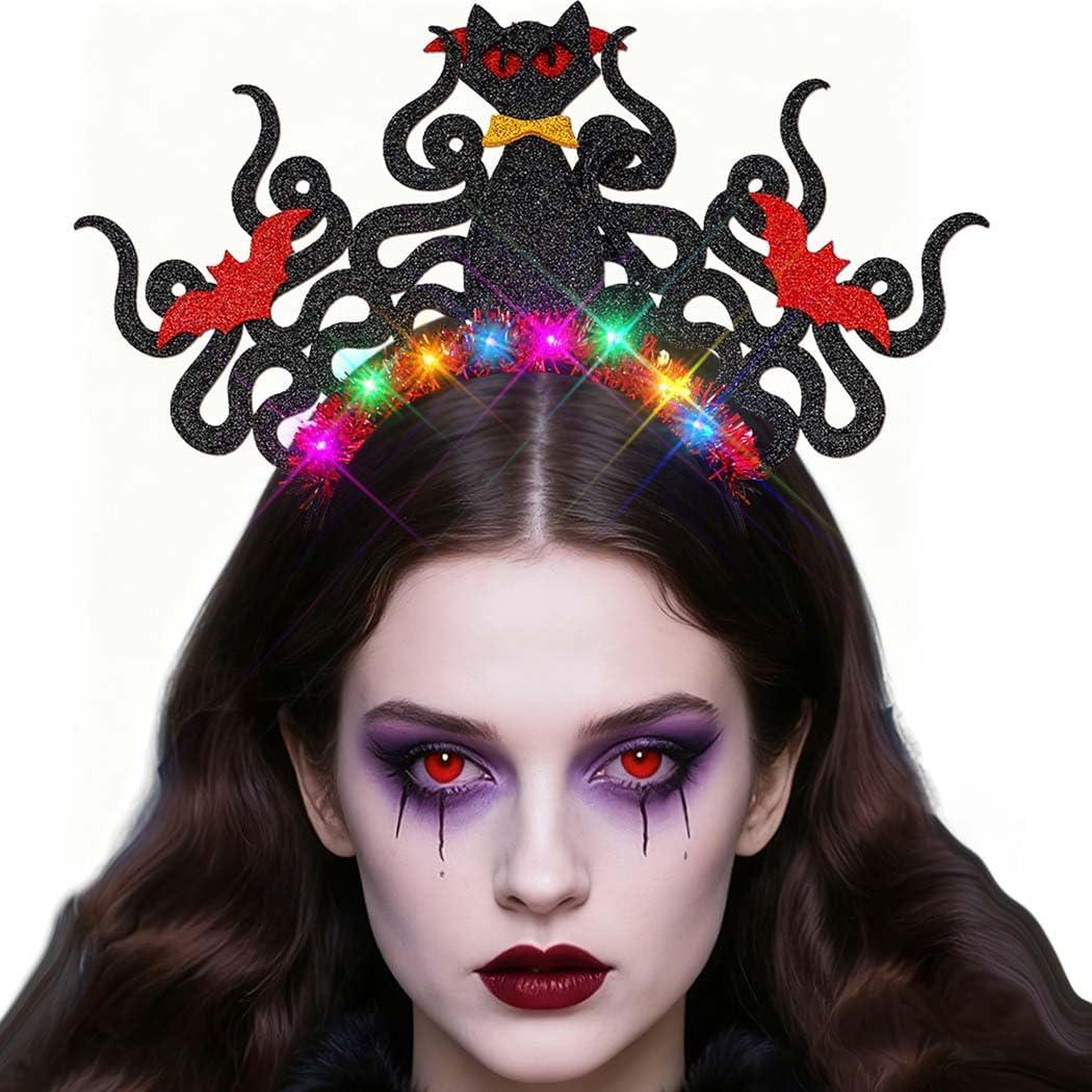 JAKAWIN Light Up Snake Headband Black Halloween Costume Hair Accessories Led Headpiece for Women