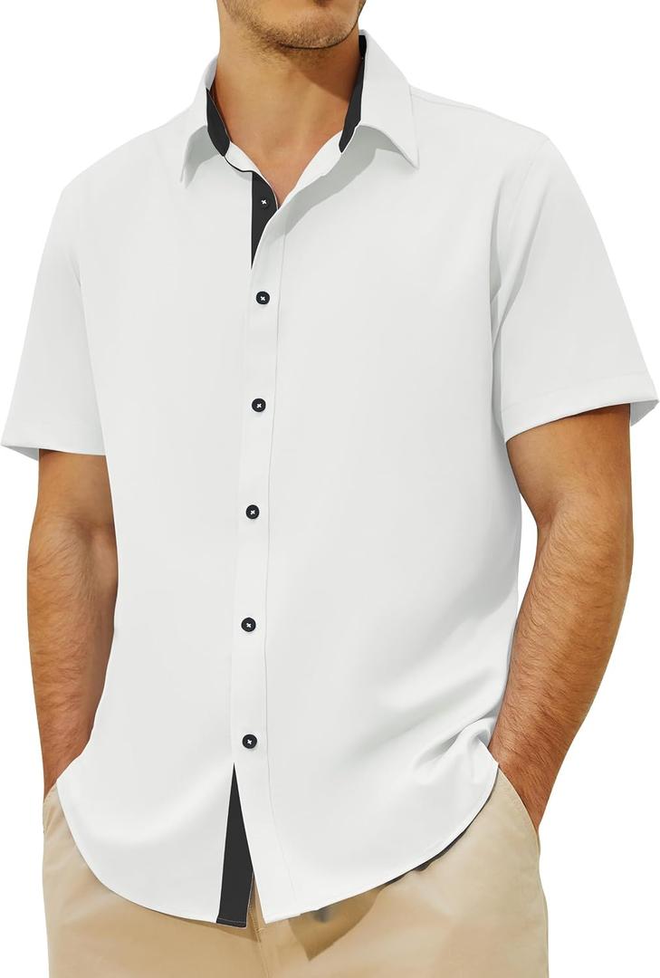 JEKAOYI Men's Button Down Dress Shirts Short Sleeve Casual Shirts Wrinkle Free Business Shirt Stain Sheild (White, XL)