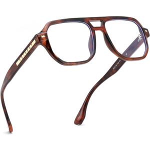 FEISEDY Aviator Blue Light Glasses for Men Women, Retro 70s Style Design TR90 Anti Glare Digital Eyestrain & Daily Wear B0284 (Tortoise)