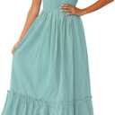 ZESICA Women's 2025 Summer Boho Spaghetti Strap Square Neck Solid Color Ruffle A Line Beach Long Maxi Dress (Sage, Large)