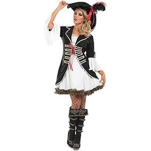 Pirate Costume Women's Deluxe Buccaneer Outfit with Corset Jacket, Dress, Hat L