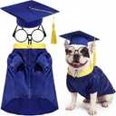 Huhumy 3 Pcs Dog Graduation Costume Set Include Pet Graduation Gown Adjustable Puppy Grad Cap with Gold Tassel Lensless Glasses for Dogs Cats Holiday Costume Accessory(Royal Blue,M)