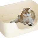 Extra Large Cat Litter Box for Big Cats - High Sides & Low Enter Design, 23.43x16.73x8.46 Inches Spacious Anti-Spill Pet ToiletBeige