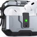 for AirPods Pro 2 Case Cover [Safety Lock] [Magnetic One-Click Open] [Military Shockproof Armor] Double Rugged Outdoor Wireless Charging Case for AirPods Pro 2nd Generation with Keychain, Silver