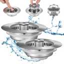 Upgraded 3 in 1 Kitchen Sink Drain Strainer - Stainless Steel Sink Stopper, Anti-Clogging Sink Food Catcher Basket, Fast Drainage Odor Filter Sink Plug for US Standard 3 1/2 inch Drain (Silver-2Pack)