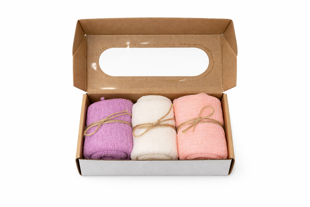 Newborn Photography Props - 3 Pcs Stretch Wraps, Professional Baby Photo Props, Long Ripple Wrap for 0-6 Months (Purple, White, Pink)