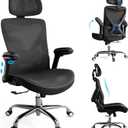 Ergonomic Office Chair-Computer X-Shaped Chair Mesh PU Leather with Adjustable Lumbar Support-Executive Desk Chair High Back with Headrest Flip-Up Arms for Long Hours (Black)