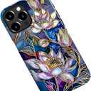 Case for iPhone 16 Pro,Stained Glass Lotus Flowers Gold Purple Phone Case Military-Grade Drop Protection Cover for Women Girl - Glossy