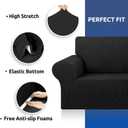 KEKUOU Stretch Sofa Cover Slipcover ，Couch Covers for 3 Cushion Couch Sofa pet Friendly (78"-94") Furniture Protector Sofa with Elastic Bottom for Kids,Dog, Jacquard Small Checked(Large,Black)