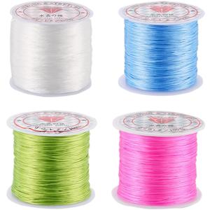 SUNNYCLUE 240m 4 Colors 0.8mm Elastic Cord Stretchy Bracelet String Spandex Crystal Cords White Pink Green Blue Seed Bead Threads for DIY Bracelets Necklace Crafts Jewelry Making Beading Supplies