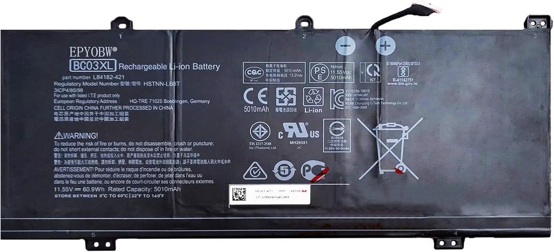 BC03XL Laptop Battery 60.9Wh 5010mAh 3-Cell Compatible with HP Chromebook x360 14C-CA0000 14c-ca0000nb / HP Pro c640 Chromebook Series HSTNN-LB8T HSTNN-IB9K L84398-005 L84182-421 L84182-1C1