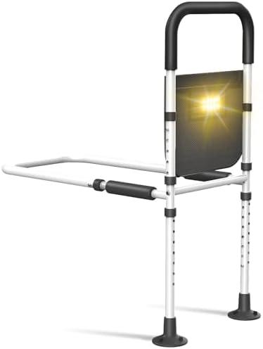 Bed Rails for Elderly Adults Safety: Adjustable Heights Assist Side Bed Rail with Motion Light & Storage Bag - Bed Railing Handle Support Bar Guard Rails Hold up to 350 Lbs for King Queen Full Twin