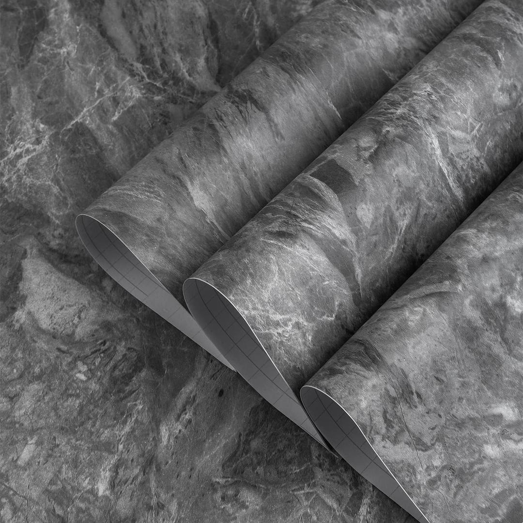 TOTIO 24x354inch Gray Marble Contact Paper Textured Grey Granite Wallpaper Peel Stick Countertop Paper Removable Waterproof Adhesive Thick Matte Marble Look Wall Paper Roll Kitchen Table Vinyl Wrap