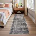GarveeHome Runner Rugs 2x6 Vintage Printed Hallway Rugs with Non-Slip Backing, Stain-Resistant Oriental Area Rugs, Washable Farmhouse Low Pile Rugs for Kitchen, Laundry, Green Camel (Grey/Lake)