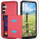 Pilaru Compatible with Samsung Galaxy S23 FE Case with Card Holder Dual Layer Heavy Duty Protective Shockproof Hidden Card Slot Slim Wallet Phone Cover for Women&Men for S23 FE Phone Case (Red)