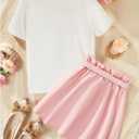 Floerns Girl's 2 Piece Outfit Figure Graphic T Shirt and Belted Button Skirt Set (Pink)