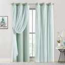 Bujasso Aqua 80% Blackout Curtains with Sheer Overlay Mix and Match Double Layer Thermal Insulated Window Panels 84 inch for Living Room Bedroom Mint Green Drapes with Tiebacks Grommet Top 37"Wx84"Lx2