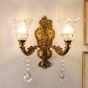 Wellmet 2-Lights Gold Wall Sconce, Retro Wall Light, Bathroom Vanity Wall Lamp, Wall Light Fixtures for Living Room, Bedroom, Hallway, Bathroom, Stairway, W-18in (Bulb not Include)