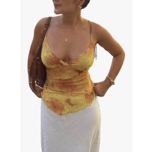 Women Floral Tank Top Y2k Spaghetti Strap Ruffle Summer Going Out Tops Size S