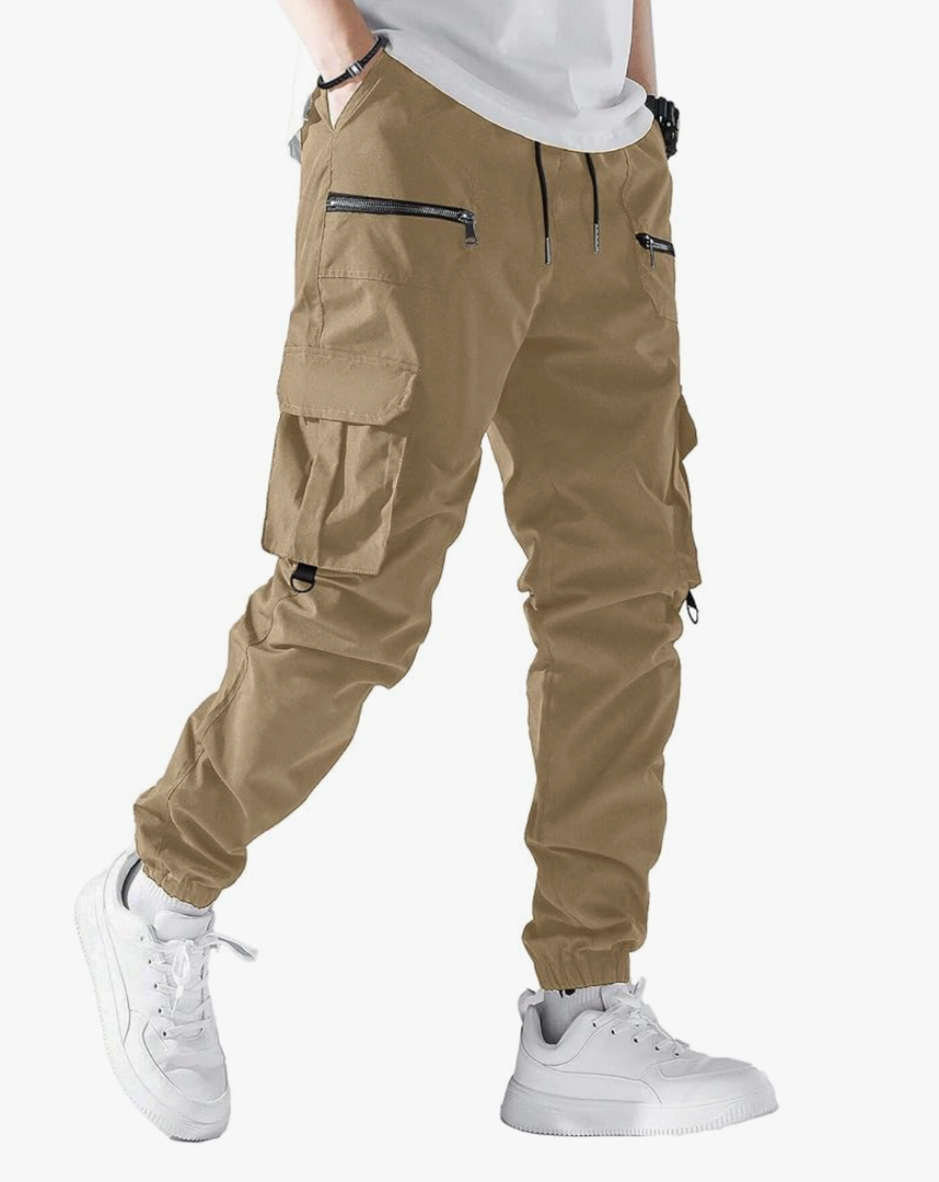 PLEPAN Men's Casual Cargo Pants Elastic Waist Drawstring Joggers Pants Tapered Sweatpants for Men Multi Pockets, No Size