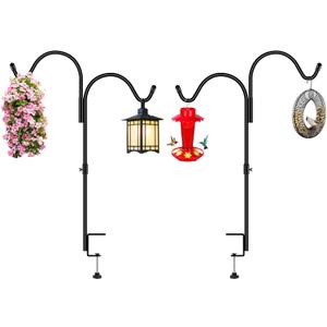 Gtongoko 35 Inch 2 Pack Double Deck Hook for Railing, Deck Bird Feeder Pole with 3 Inch Strengthened Clamp for Hanging Bird Feeders, Lanterns, Wind Chimes, Flower and Plant Baskets