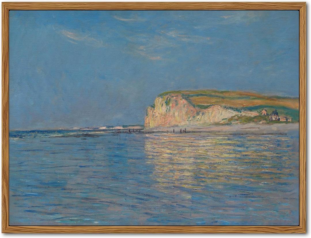 Framed Monet Coastal Wall Art Decor  Impressionist Beach Oil Painting Canvas Prints  Vintage Beachy Landscape Classic Aesthetic Wall Decor for Living Room Bedroom Bathroom  10"x8" (Low Tide)