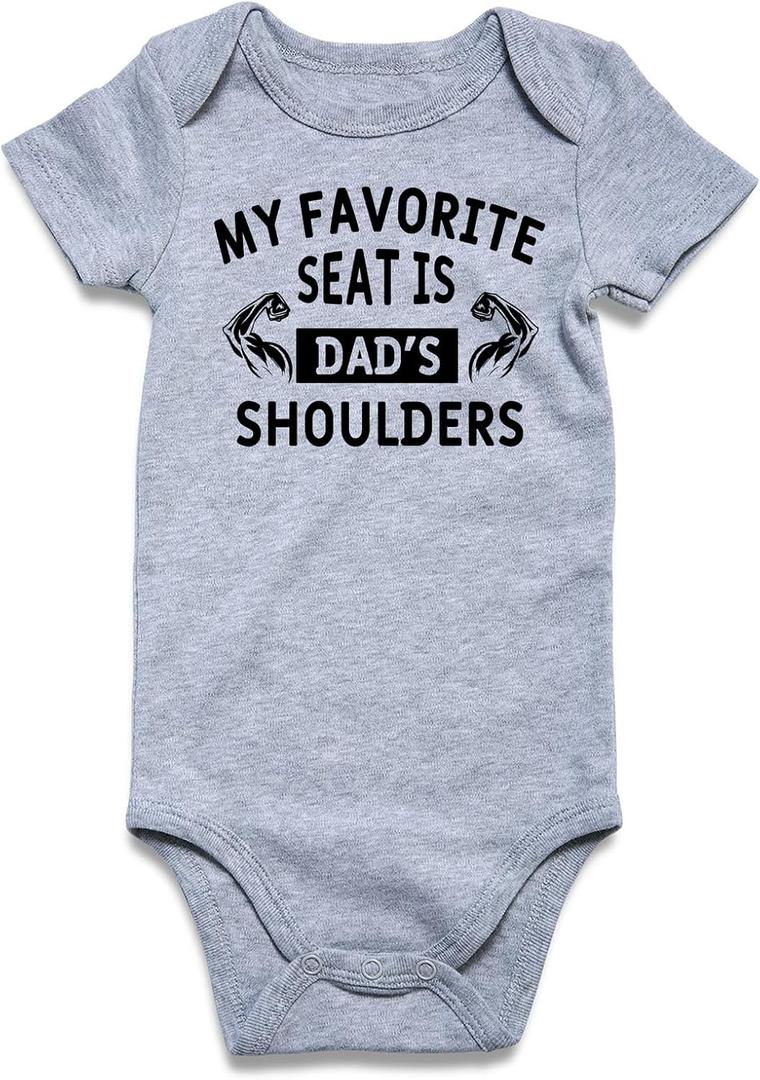 UNIFACO Unisex Baby Funny Saying Outfit Short and Long Sleeve Bodysuits Romper (0-3 Months, A-a-my Favorite Seat is Dad's Shoulders)