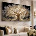 HANGYUEACE Modern Tree of Life Canvas Wall Art,Large luxury Painting Picture Wall Decor,Gold tree Print Artwork for Living Room Bedroom Office Home Decoration 20 x 40 inches
