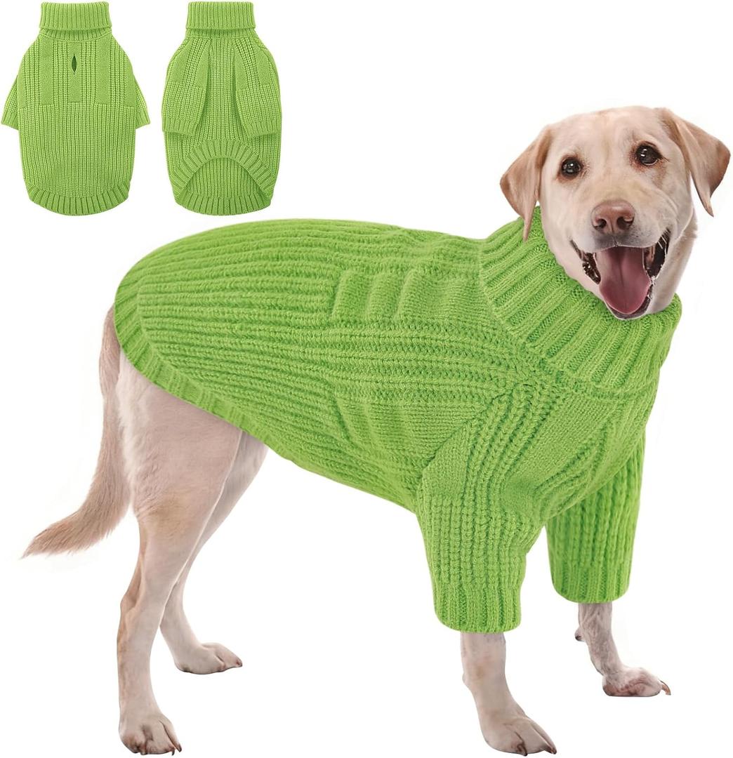 KOESON Dog Sweater, Turtleneck Pet Sweaters with Leash Hole, Warm Soft Sweater for Dogs Female Male, Pet Knitted Pullover for Christmas, Thanksgiving, Fall, Winter and Spring (Large, Green)