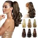 ShulaSHOP Ponytail Extension,14" Short Curly Wavy Claw Clip in Ponytails Hair Extensions Natural Soft Synthetic Hairpiece for Women - Chestnut Brown